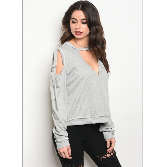 Sweaters - Gray Cold Shoulder Top